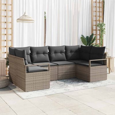 vidaXL Tuinbank Set met kussen met opslag 6 pcs Grijs poly rattan