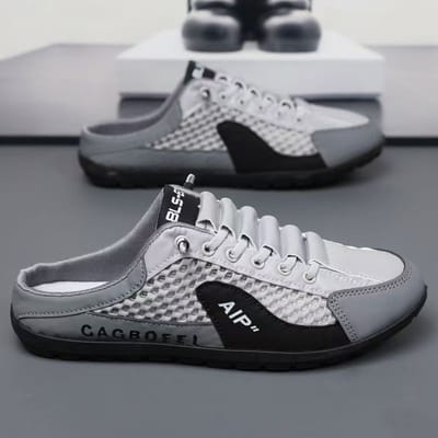 Zomer Herenschoenen Tas Teen Mesh Half-support Schoenen, Ademende Hielvrije Nieuwe Pantoffels Eén Voet Plakschoenen 44 black