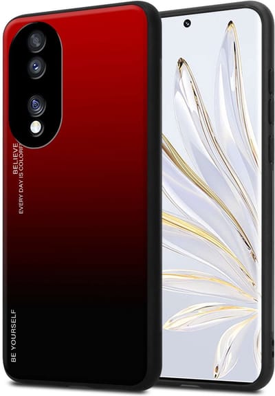 Cadorabo Hoesje geschikt voor Honor 70 in ROOD - ZWART - Tweekleurige beschermhoes van TPU-silicone Case Cover en achterzijde van gehard glas