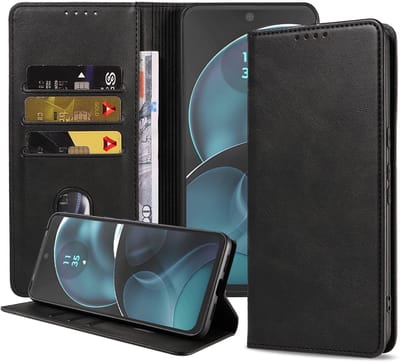 Smartphonica Telefoonhoesje Geschikt voor Motorola Moto G14 Kunstleer met Magnetische sluiting en Pasjeshouders Bookcase met Klepje - Zwart geschikt voor Motorola Moto G14