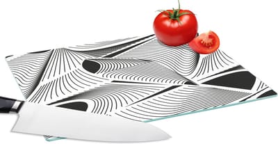 Glazen Snijplank - 28x20 - Patroon - Abstract - Zwart Wit - Snijplanken Glas