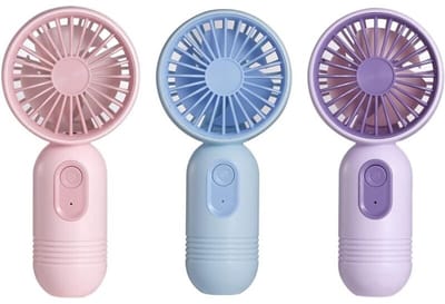 fan-Deze driedelige draagbare ventilatorenset is voorzien van een batterijgevoede, kleine handventilator en drie windsnelheden, waardoor hij geschikt is voor op reis, op kantoor en voor buitenactiviteiten.
