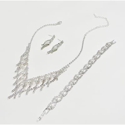 Juwelenset Dames, Strass Bruids Nekketting Kroon Armband Armband Druppelvormige Hanger Oorbellen, Parels Bruiloft Feest