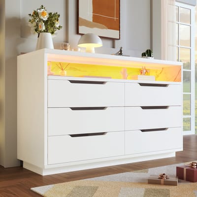 REDOM Dressoir 120x40x85 cm van metaal en spaanplaat, modern ontwerp met LED-verlichting en 6 laden