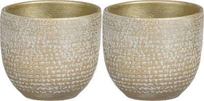 Mica Decorations - plantenpot/bloempot - 2x - champagne/wit flakes - D14/H12 cm