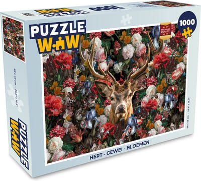 Puzzel Hert - Gewei - Bloemen - Legpuzzel - Puzzel 1000 stukjes volwassenen