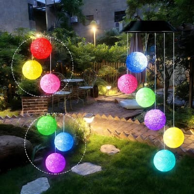 Zonneklokkenspel - Hangende decoratie - Tuin verlichten - Kleur veranderende bal - 24x13.5x5.5 cm - Veelkleurig