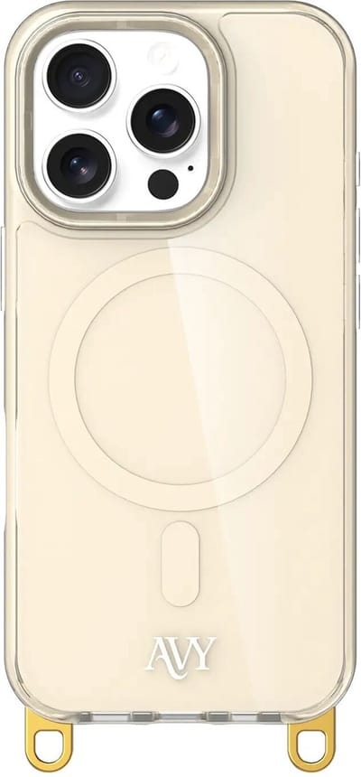 AVY Hoesje geschikt voor Apple iPhone 16 Pro | Compatibel met MagSafe | Back Cover | Haakjes voor koord | Beige