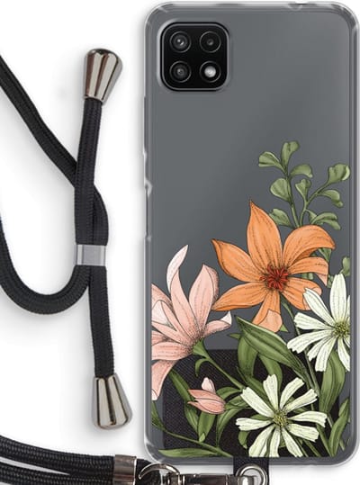 Case Company® - Hoesje met koord geschikt voor Samsung Galaxy A22 5G hoesje met Koord - Floral bouquet - Telefoonhoesje met Zwart Koord - Bescherming aan alle Kanten en Over de Schermrand