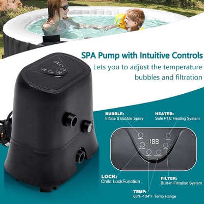 Opblaasbare Jacuzzi 4 Personen Rond 180x180 cm – House&Garden Outdoor Whirlpool Spa met 120 Airjets, 1350W Verwarming, Thermische Isolatie Cover, PVC Hot Tub Badkuip voor Binnen & Buiten – Luxe Familie Spa