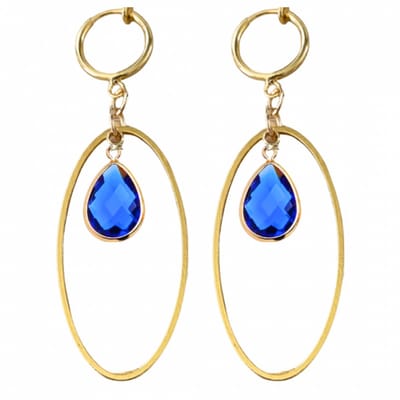 Klem oorbellen- Montana- goudkeurig- midden blauw- geen gaatje-Charme Bijoux