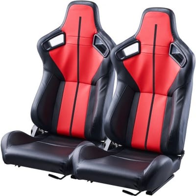 VEVOR Racing Seat Verstelbare Racing Cockpit met brede kantelhoek en zeer veerkrachtig schuim 2 stuks Racing Chair met zacht PVC-leer en Q235B-schuif, geschikt voor raceauto's en go-karts