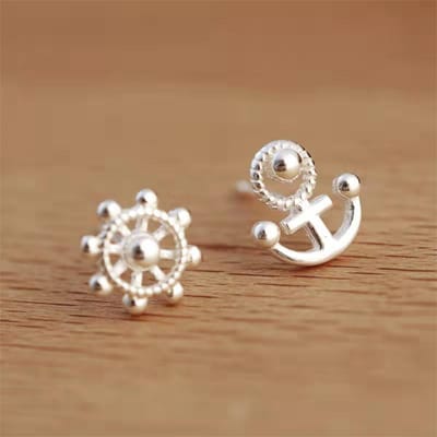 Gading® zilveren Oorknoppjes dames met roer anker - meisje Oorknoppen- 7mm- 925 zilver