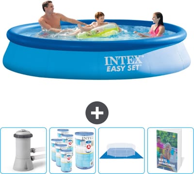 Intex Rond Opblaasbaar Easy Set Zwembad - 366 x 76 cm - Blauw - Inclusief Pomp Filters - Grondzeil - Zwembadgids