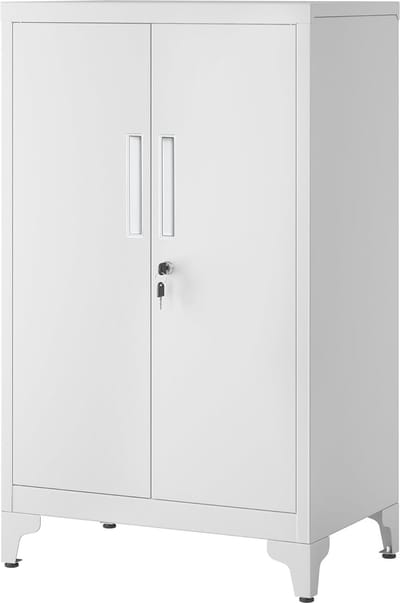 Dossierkast – Multifunctionele Kantoorkast met 2 Deuren – Afsluitbare Opbergkast van Staal – Voor Werkkamer of Woonkamer – 40D x 60B x 90H cm – Mat Wit