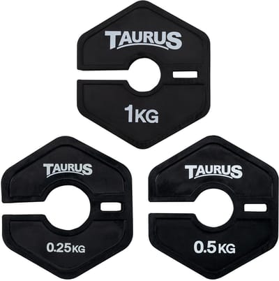 Taurus Micro Flex Fractional Plates 0.5kg Zwart – Rubberen halterschijven per paar – Voor halters, dumbbells en kettlebells (25–34 mm)