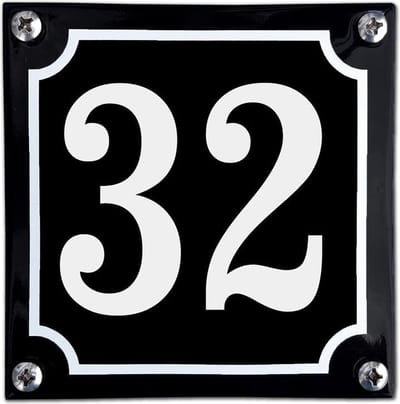 Zwart emaille huisnummer  - 32