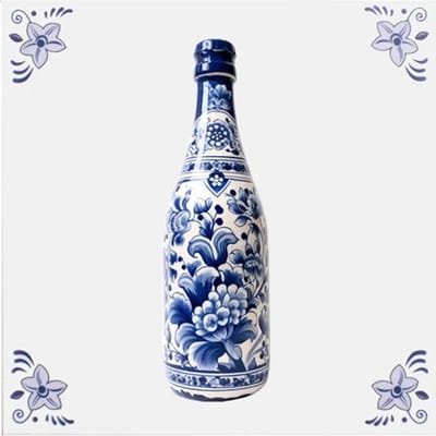 Delfts blauw tegeltje champagne design - delfts blauw wandbord - delftsblauw - hollandse cadeautjes - wanddecoratie - decoratieve accessoires