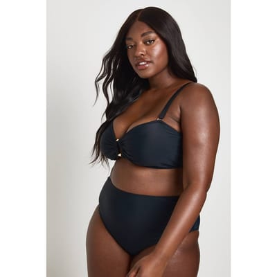 boohoo Dames Plus Maat Bandeau Bikini Top En Bikini Broekje Met Gouden Afwerking | Zwart | Maat: 56
