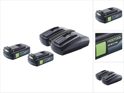 Festool energieset 2x BP 18 Li 3.0 C accu 18 V 3,0 Ah / 3000 mAh Li-Ion ( 2x 577658 ) + dubbele oplader TCL 6 DUO ( 577017 )