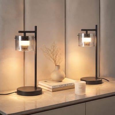 Glitzerlife - Tafellamp Nachtlamp- 2 stuks LED Tafellamp Modern - Kabelschakelaar - Warmlicht Tischleuchte - Glas & Metaal - Flexibel Plaatsbaar - 40 cm - Zwart