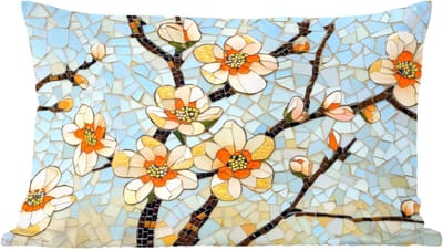 Sierkussens - Kussentjes Woonkamer - 60x40 cm - Bloesems - Wit - Mozaïek - Tak