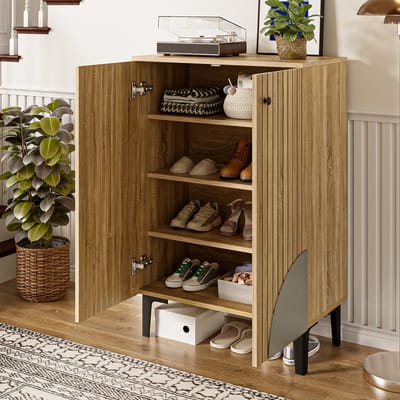 MODENUIT Schoenenkast - Met Deuren En Legplanken Voor Hal En Entree - Naturel - MDF, Spaanplaat, PVC - 60x32x94 Cm