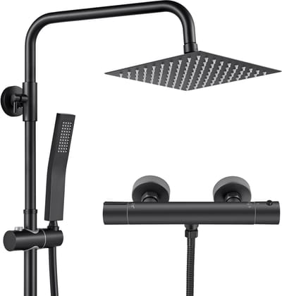 Auralum Max Regendouche met Thermostaatkraan - Doucheset - RVS Regendoucheset - 8 inch Douchekop - Thermostatische douchekolom - Waterbesparend - Zwart
