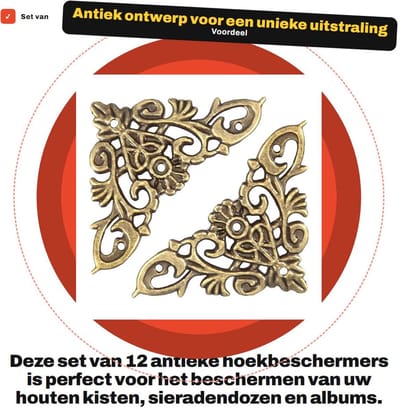 Dailygoods- Sieradenalbum Antieke Stijl - Hoekbescherming Hout - Decoratieve Bescherming - Juwelendoosjes - Zinklegering - Eenvoudig te Gebruiken
