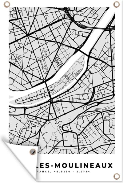 Muurdecoratie Issy-les-Moulineaux - Plattegrond - Frankrijk - Kaart - Stadskaart - 120x180 cm - Tuinposter - Tuindoek