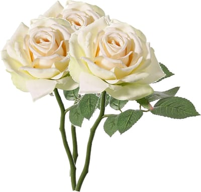 Top Art Kunstbloem Roos de luxe - 3x - creme wit - 30 cm - kunststof steel - decoratie bloemen