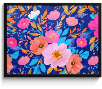 Poster in lijst - Fotolijst 70x50 cm - Posters - Bloemen - Blauw - Roze - Posterlijst zwart - Decoratie - Wanddecoratie woonkamer - Muurdecoratie slaapkamer