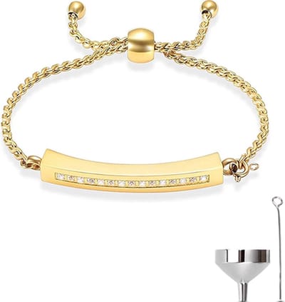 Luxe As Armband - Verstelbaar - 18-28 CM - Met Ashanger - Voor As, Haren of Parfum - Assieraad - Gedenksieraad - Urn - Incl. As vuller en Opbergzakje - Perfect Gold