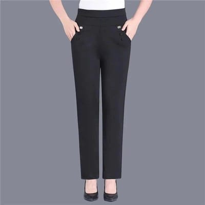 Vrouwen dunne snoepkleuren stretch klassieke broek rechte broek moeder casual hoge taille pantalones slanke enkellange broek 5XL black