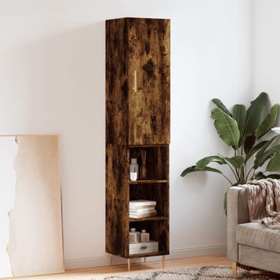 vidaXL - Hoge - kast - 34,5x34x180 - cm - bewerkt - hout - gerookt - eikenkleurig