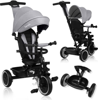 Lionelo Berry Driewieler 2in1 - tot 25kg - 360° draaibare stoel - Wandelwagen & fiets in één - PU wielen - Vrijloopwiel - Verstelbare duwstang - Zon- & regenkap - Groeit met het kind mee - Zonder gereedschap te monteren