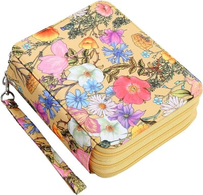 Potlood Etui - Opbergtas Pennen - Kunstenaar Tekenen - 72 Slots - 16x7x20 cm - Geel Bloemen