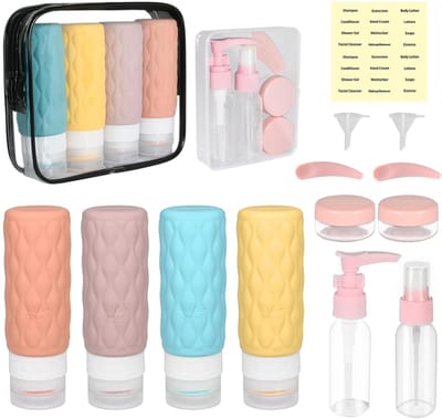 Dailygoods- Reisflesjes 100 ml - Navulbaar Siliconen - Lekvrij - Reiscontainers voor Shampoo - Draagbaar Ontwerp - Inclusief Toilettas