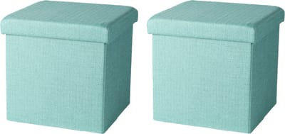 Urban Living Poef/hocker - 2x - opbergbox zit krukje - mintgroen - polyester/mdf - 38 x 38 cm - opvouwbaar