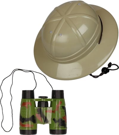Carnaval verkleed set safari jungle - helm - met plastic camouflage verrekijker - voor kinderen - explorer