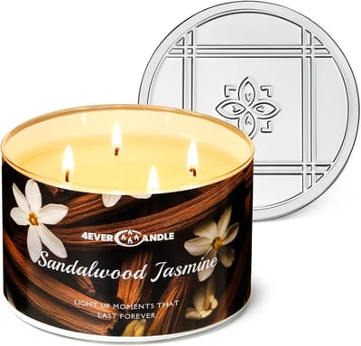Geurkaarsen met 3 Wick – Sojavwas Mengkaars voor een Rookvrije en Schone Brandervaring – 960g Zacht Sandelhout en Jasmijn geur