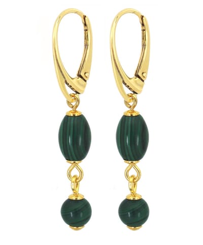 ARLIZI 2313 Oorbellen malachiet kralen oorhangers - verguld - 4 cm