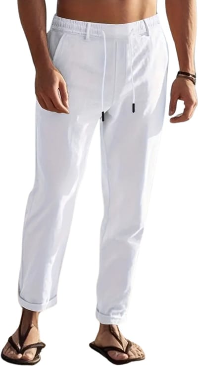 Livano Linnen Broek Heren - Zomerbroek - Volwassenen - Lange Broek - Pantalon - Strandbroek - Zomer - Ibiza Stijl - Wit - Maat S