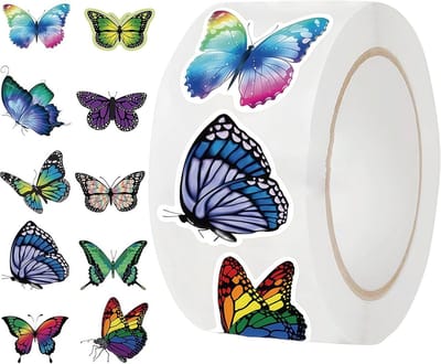 500 stuks vlinderstickers voor kinderen - 10 designs, 1 inch beloningsstickers op rol, zelfklevend, ideaal voor scrapbooking, waterfles, feestdecoratie, jongens & meisjes (Butterfly)