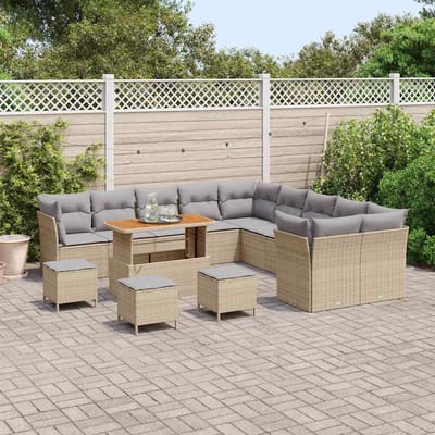 vidaXL - Tuinbank - Set - 14 - st - Beige - en - Lichtgrijs - poly - rattan