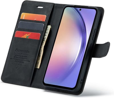 CaseMania Bookcase hoesje geschikt voor Samsung Galaxy A15 - Effen Zwart - Kunstleer - 2-in-1 Magnetisch Uitneembaar Design