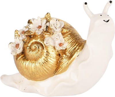Dekoratief | Slak m/bloemen, wit/goud, resina, 12x7x9cm | A250591