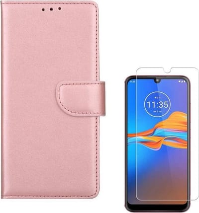 hoesje Geschikt voor: Motorola Moto E6 Plus Portemonnee Rose Goud met 2 stuks Glas Screen protector