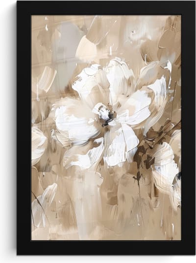 Poster in lijst - Fotolijst 20x30 cm - Posters - Bloemen - Beige - Abstract - Modern - Posterlijst zwart - Decoratie - Wanddecoratie woonkamer - Muurdecoratie slaapkamer