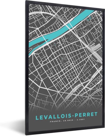 Fotolijst incl. Poster - Levallois-Perret - Stadskaart - Kaart - Plattegrond - Frankrijk - 40x60 cm - Posterlijst